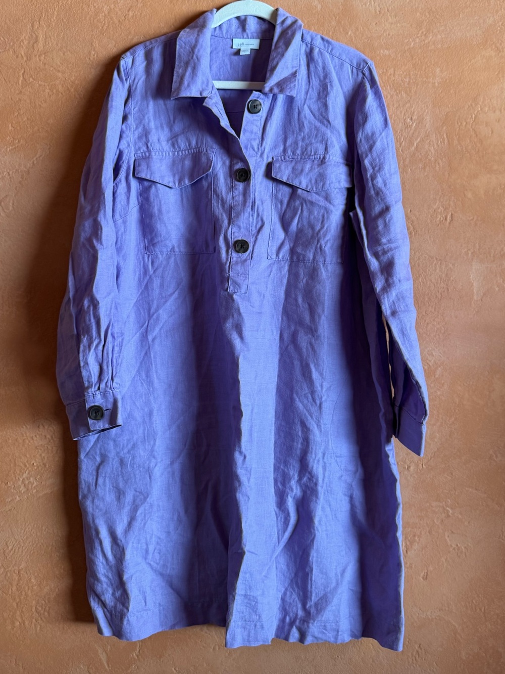 J.Jill Love Linen 100% Linen Shirt Dress L Light Purple Pockets - Picture 2 of 9